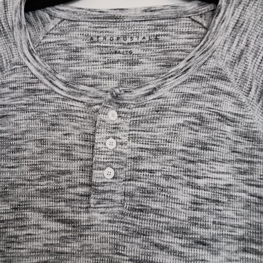 Aeropostale Ribbed Henley Shirt Men Sz XL Gray Long Sleeve Preppy Casual Core
